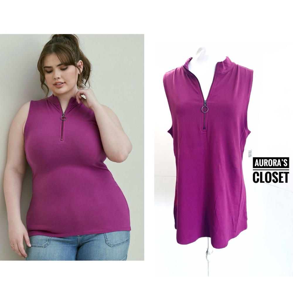 Torrid 2X Purple Foxy Mock Neck Tank Zip Up Sleeveless NWT
